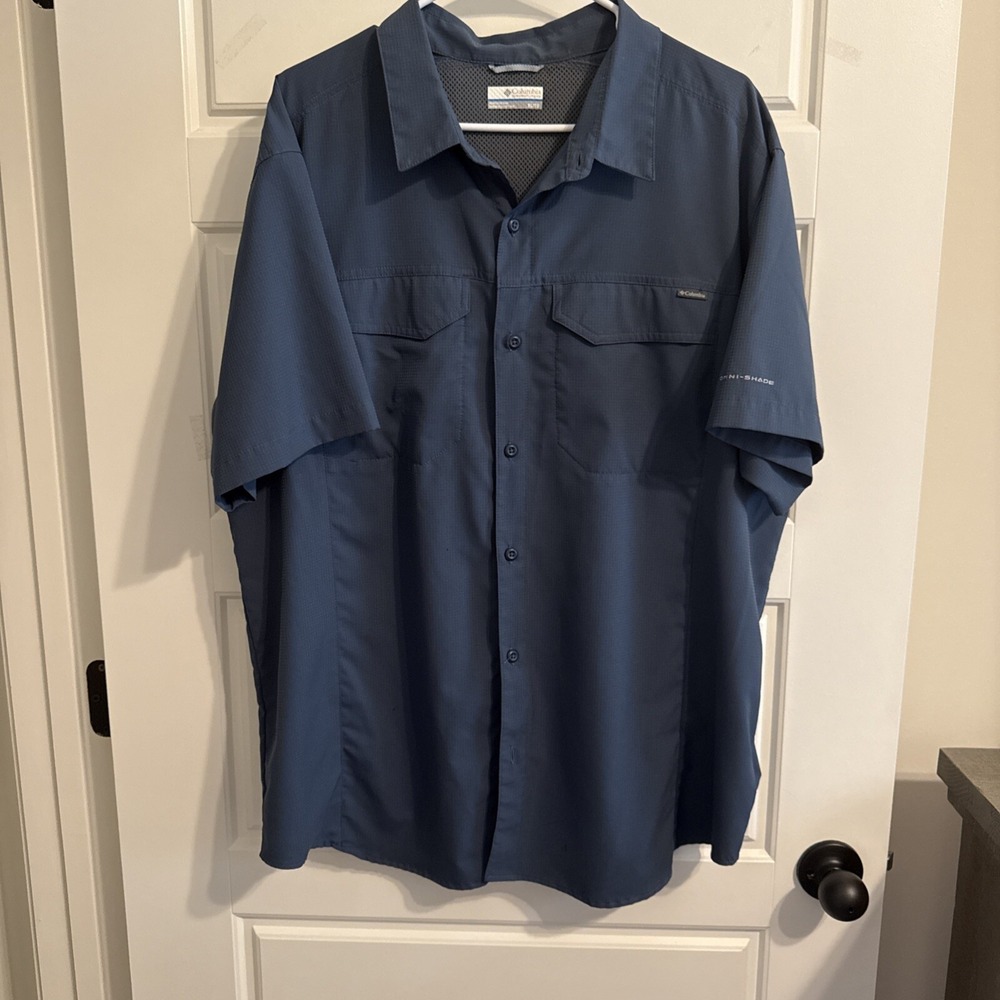 Mens Short Sleeve Fishing Shirt Omni‎ Shade Blue Casual Button Down Casual